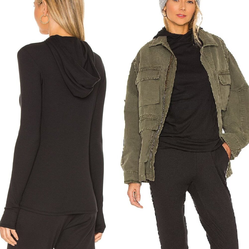 NWT $128 COMMANDO LUXURY RIB HOODIE IN BLACK SIZE L - Picture 3 of 9